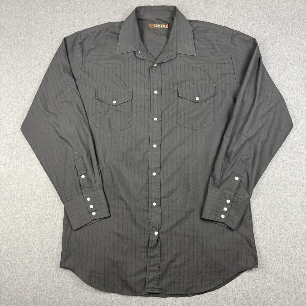 Roper Mens XLT Black Long Sleeve Pearl Snap Western Stripe Shirt Big & Tall